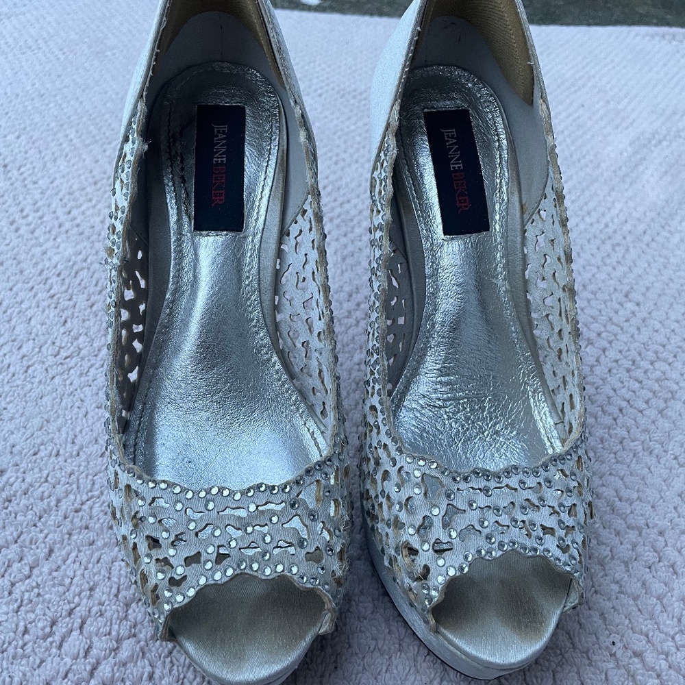 Silver 3 inch opened toed Heels